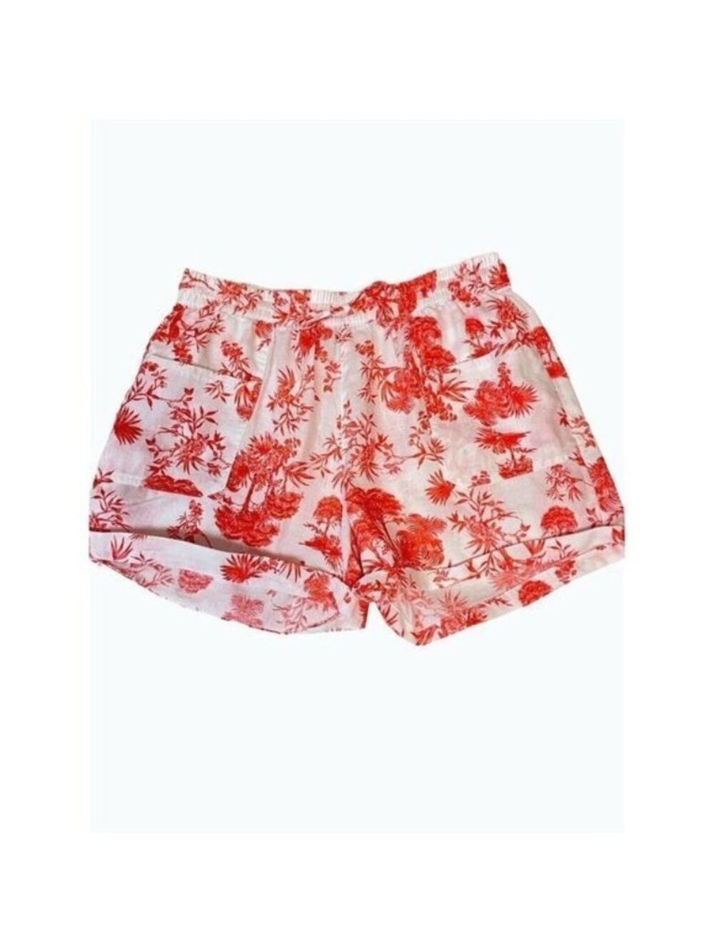 Pure Navy Melon Toile Print Linen Shorts Medium